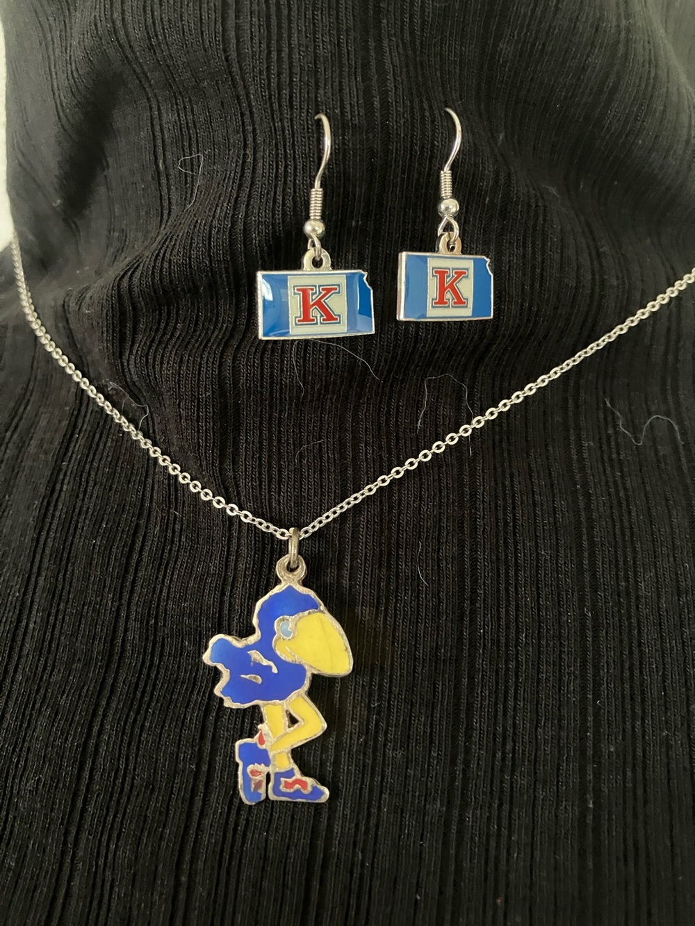 Kansas Jayhawk Necklace, Earrings, and Bracelet